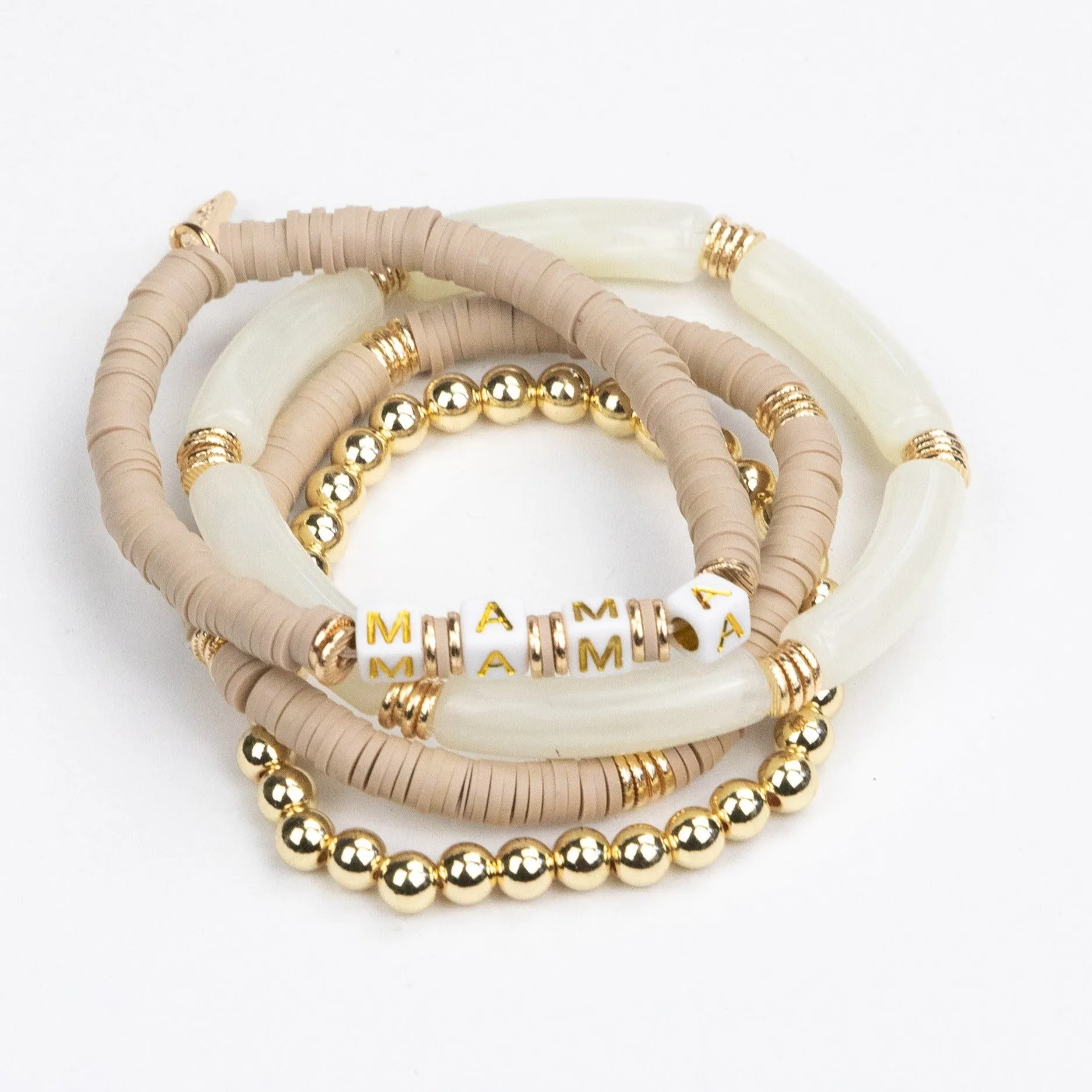 Le La Lo Mama Tubular Beaded Bracelet Set - Ladies Taupe