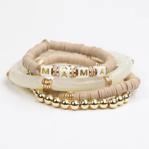 Le La Lo Mama Tubular Beaded Bracelet Set - Ladies Taupe