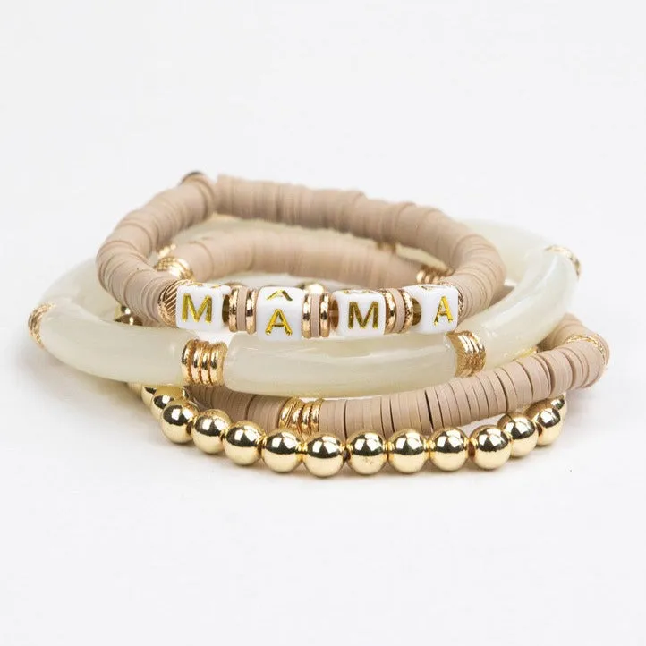 Le La Lo Mama Tubular Beaded Bracelet Set - Ladies Taupe