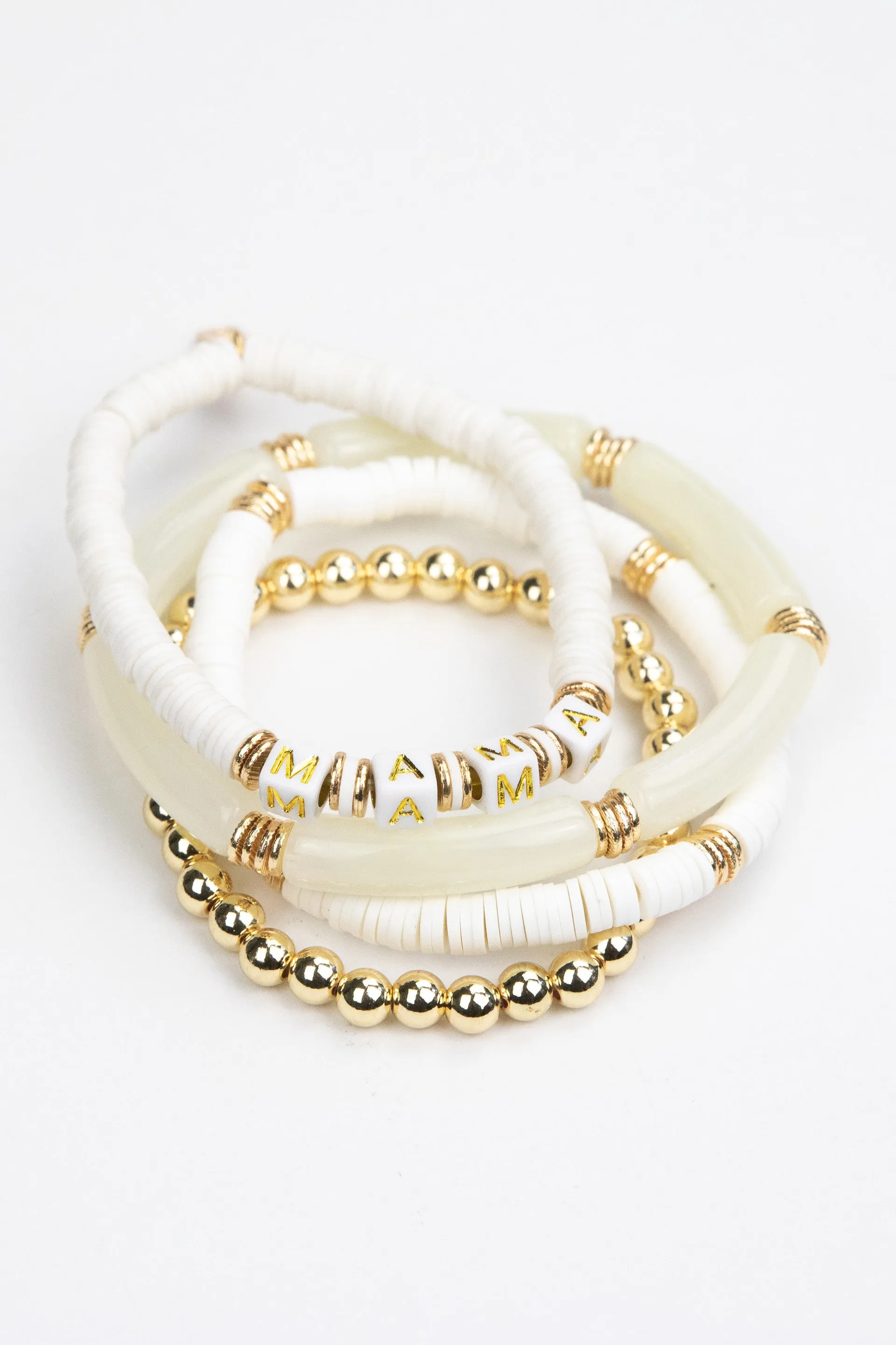 Le La Lo Mama Tubular Beaded Bracelet Set - Ladies White