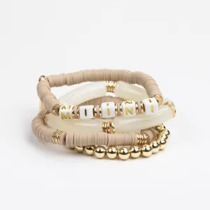 Le La Lo Mini Tubular Beaded Bracelet Set - Child Taupe