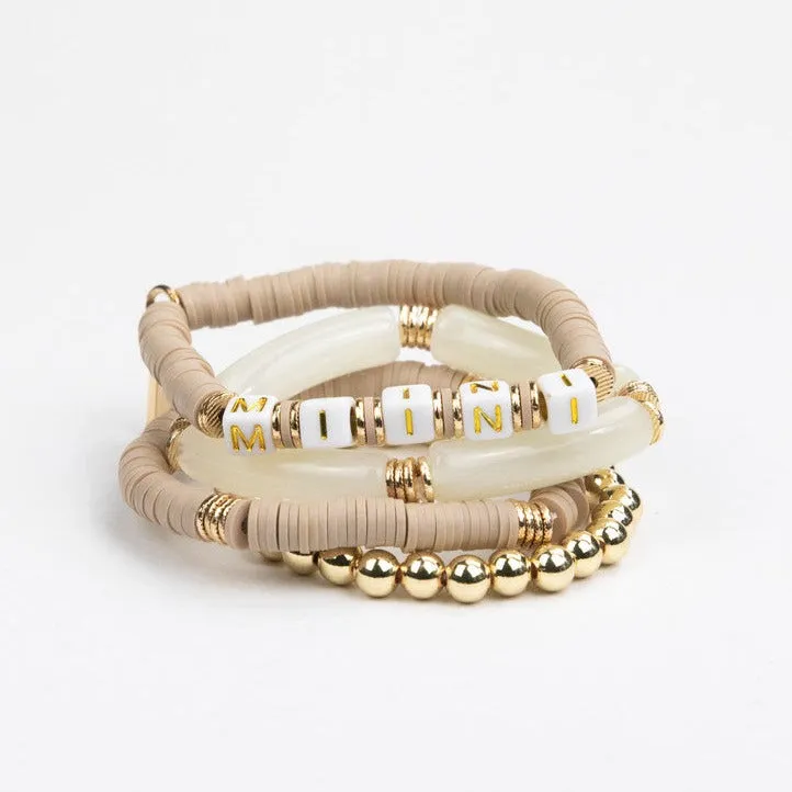 Le La Lo Mini Tubular Beaded Bracelet Set - Child Taupe