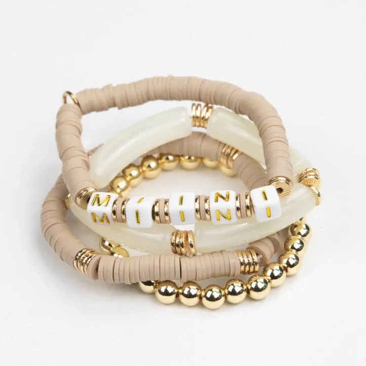 Le La Lo Mini Tubular Beaded Bracelet Set - Child Taupe