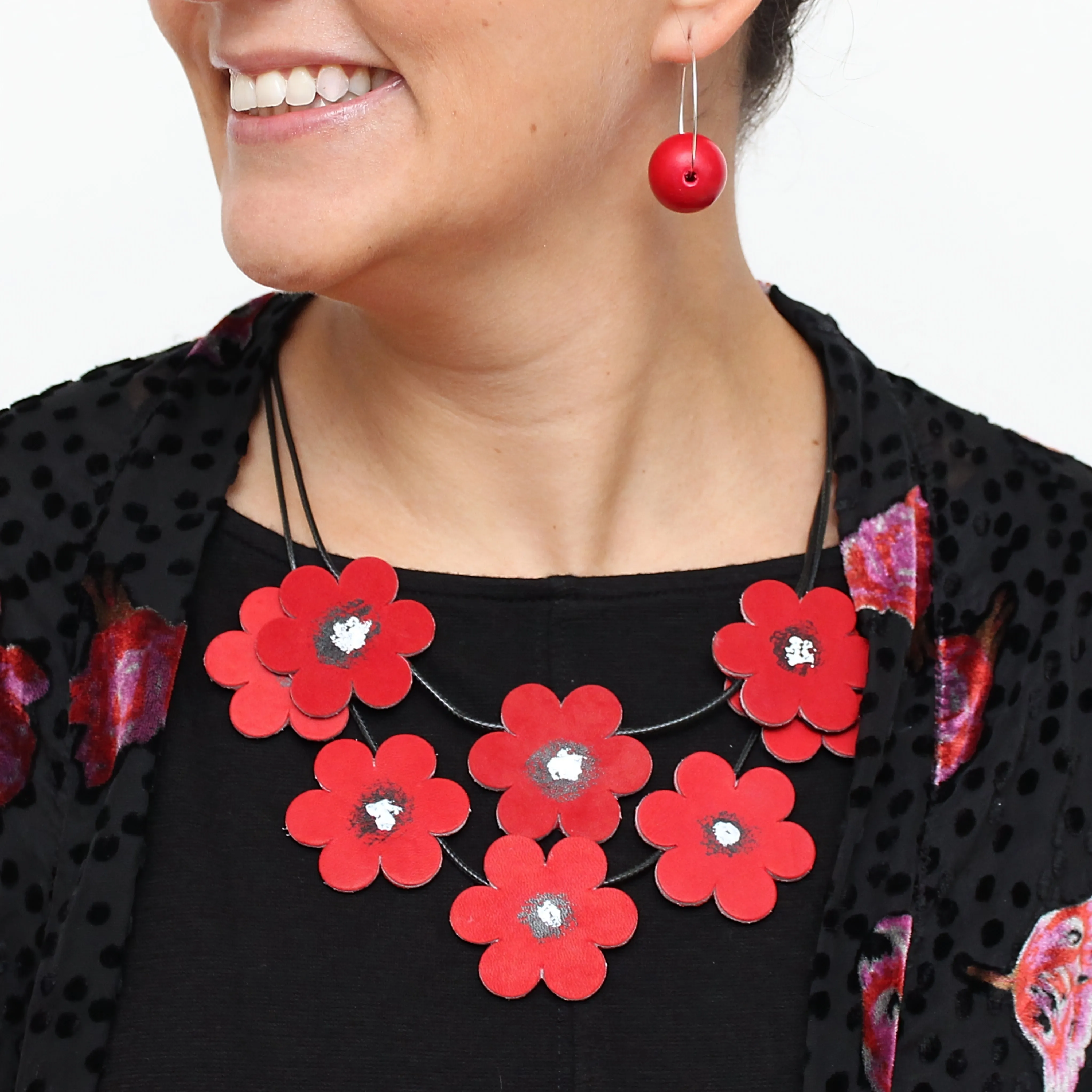 Leather Scarlet Blossoms Necklace