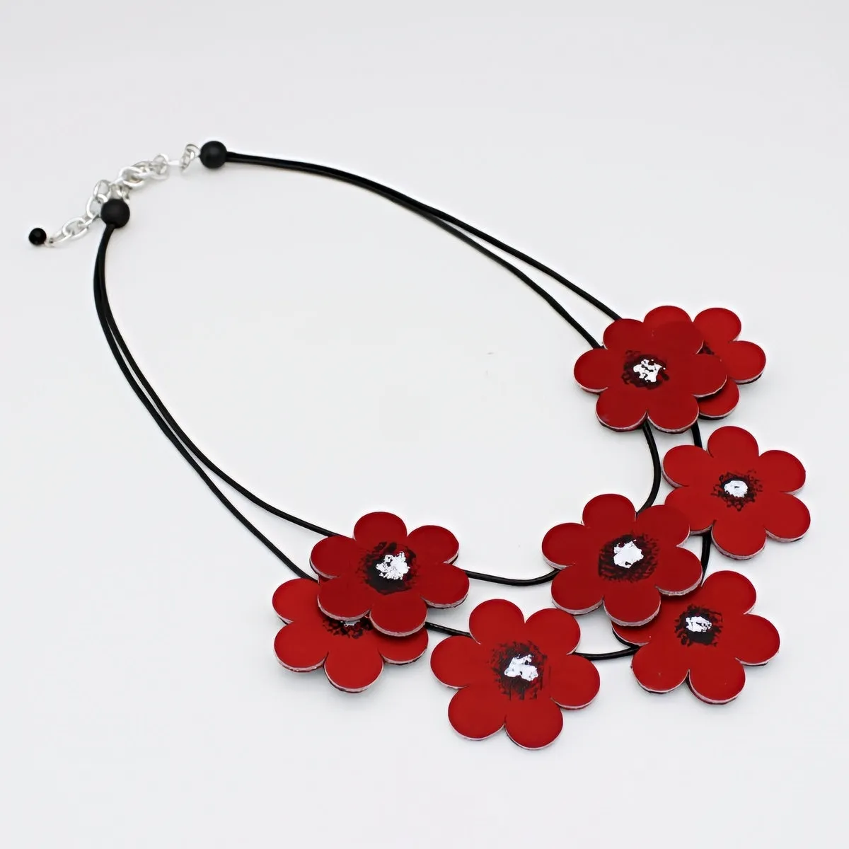 Leather Scarlet Blossoms Necklace