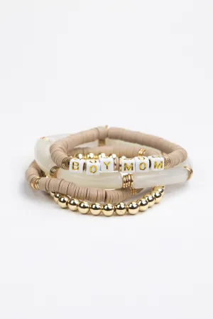 LeLaLo Boy Mom Tubular Bracelet Set - Taupe