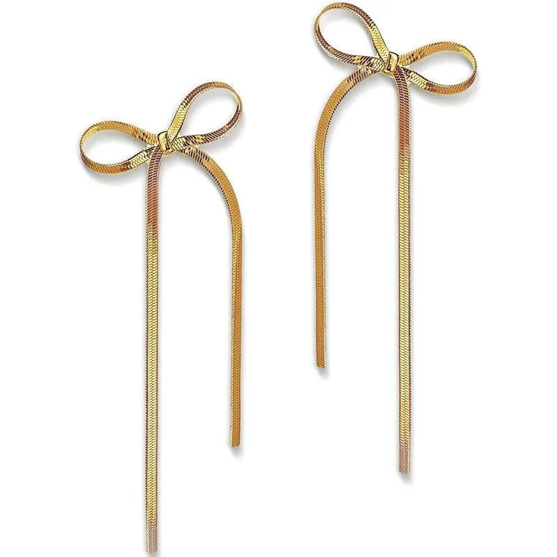 Long Silver and Gold Bow Earrings