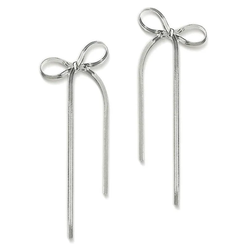 Long Silver and Gold Bow Earrings