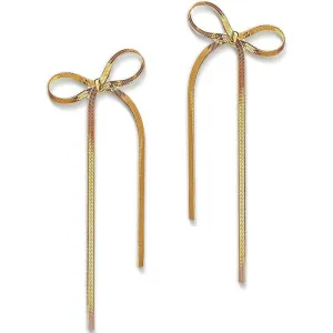 Long Silver and Gold Bow Earrings