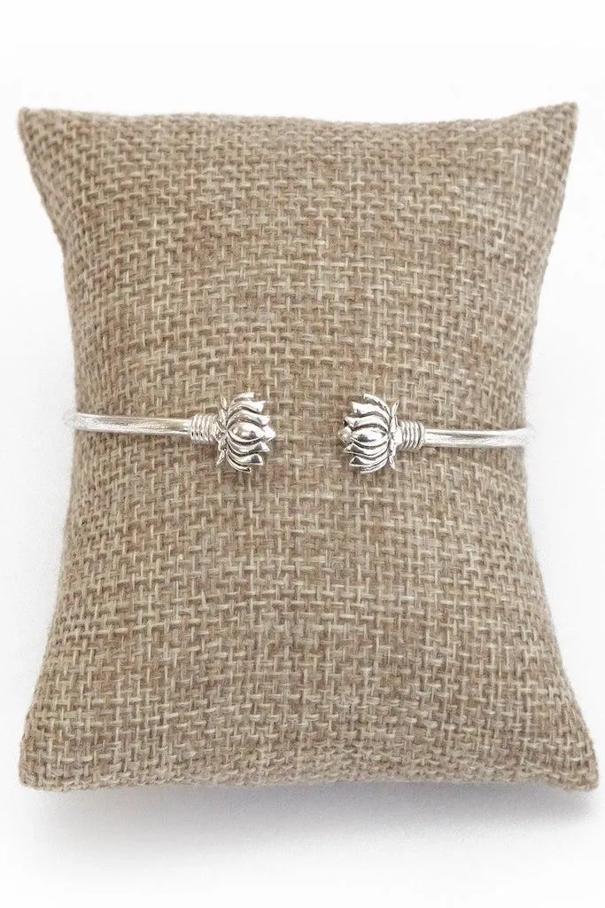 Lotus Flower Silver Bangle Bracelet