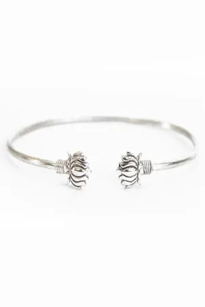Lotus Flower Silver Bangle Bracelet