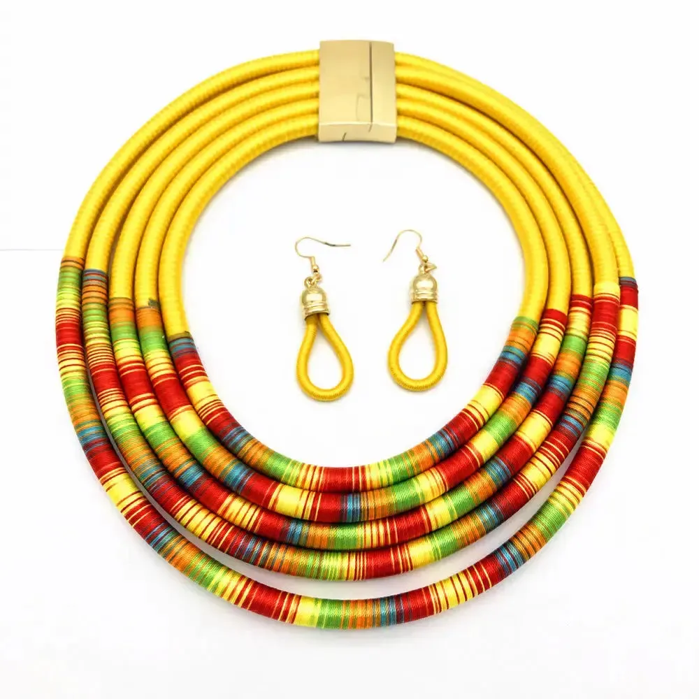 LOVCIA African Multilayer Choker Necklaces Earrings Jewelry Sets
