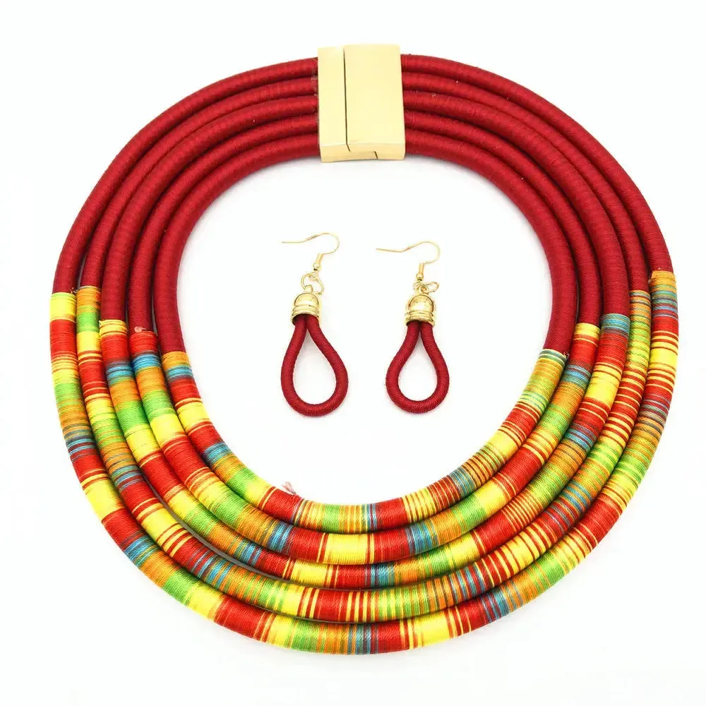 LOVCIA African Multilayer Choker Necklaces Earrings Jewelry Sets