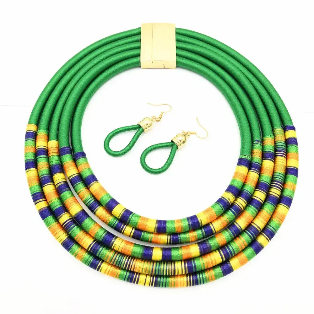 LOVCIA African Multilayer Choker Necklaces Earrings Jewelry Sets