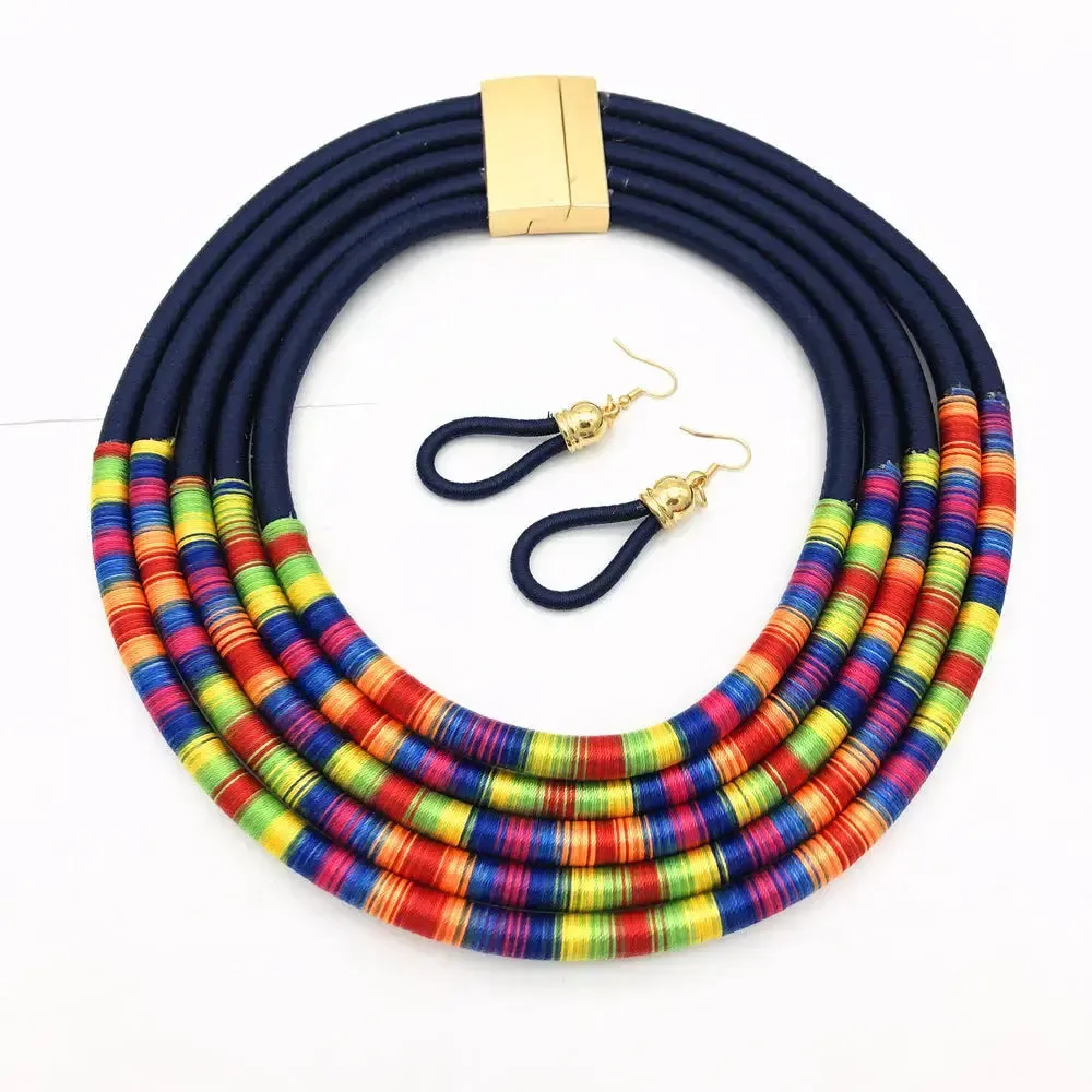 LOVCIA African Multilayer Choker Necklaces Earrings Jewelry Sets