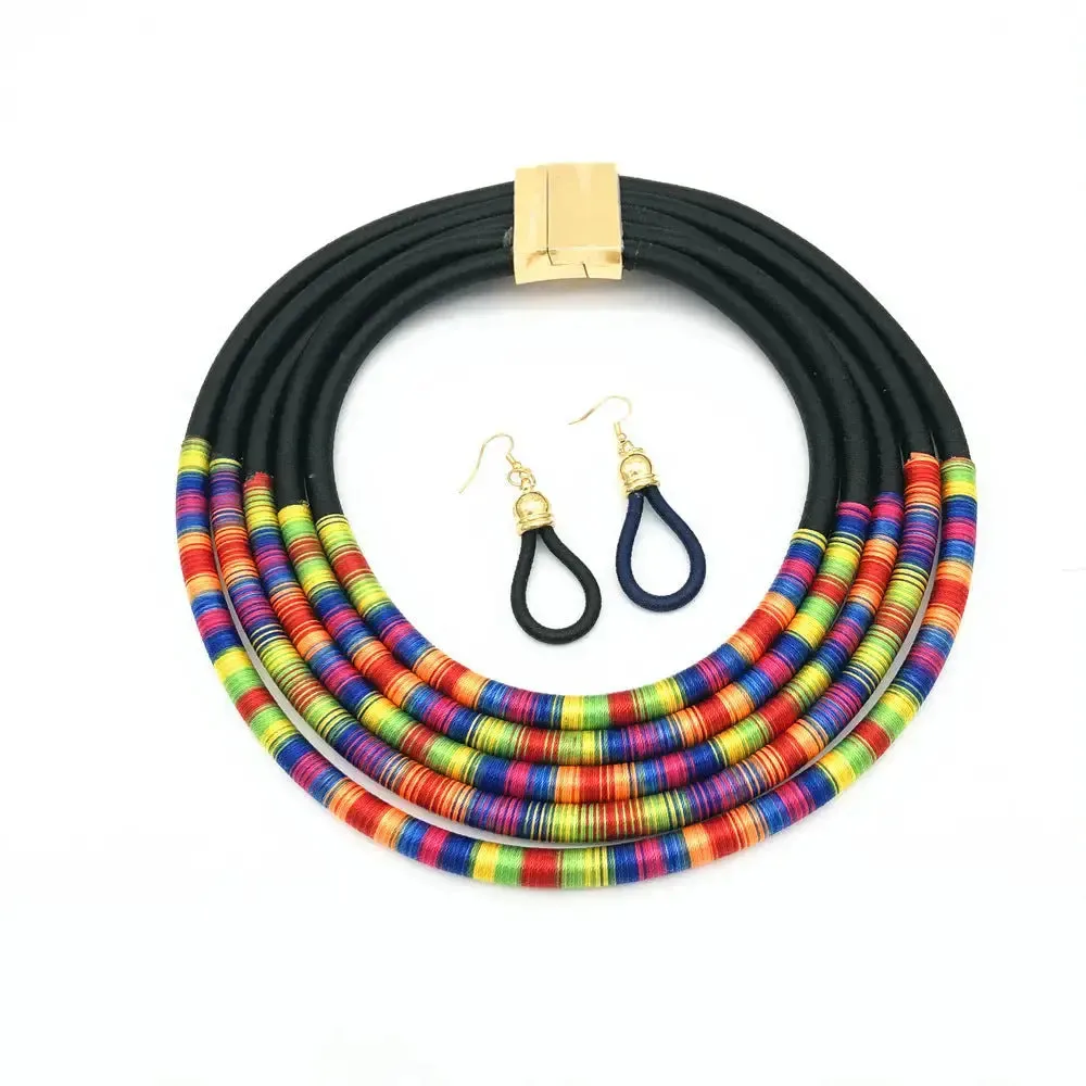 LOVCIA African Multilayer Choker Necklaces Earrings Jewelry Sets