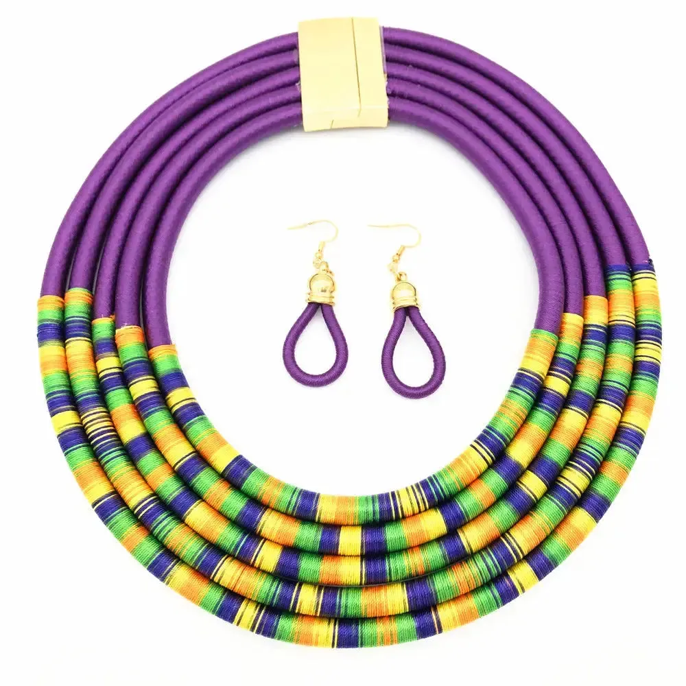 LOVCIA African Multilayer Choker Necklaces Earrings Jewelry Sets