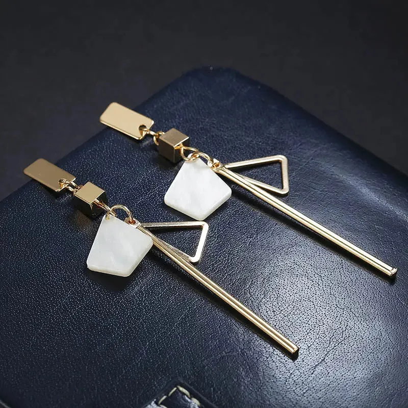 LOVCIA Elegant Geometric Long Earrings for Women - Fashionable Alloy Jewelry
