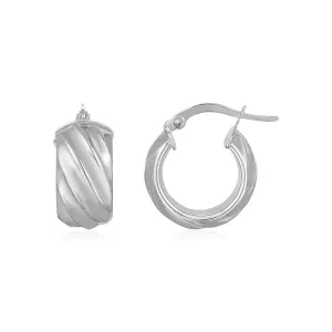 LOVCIA Luxury Sophisticated 14K White Gold Textured Hoop Earrings