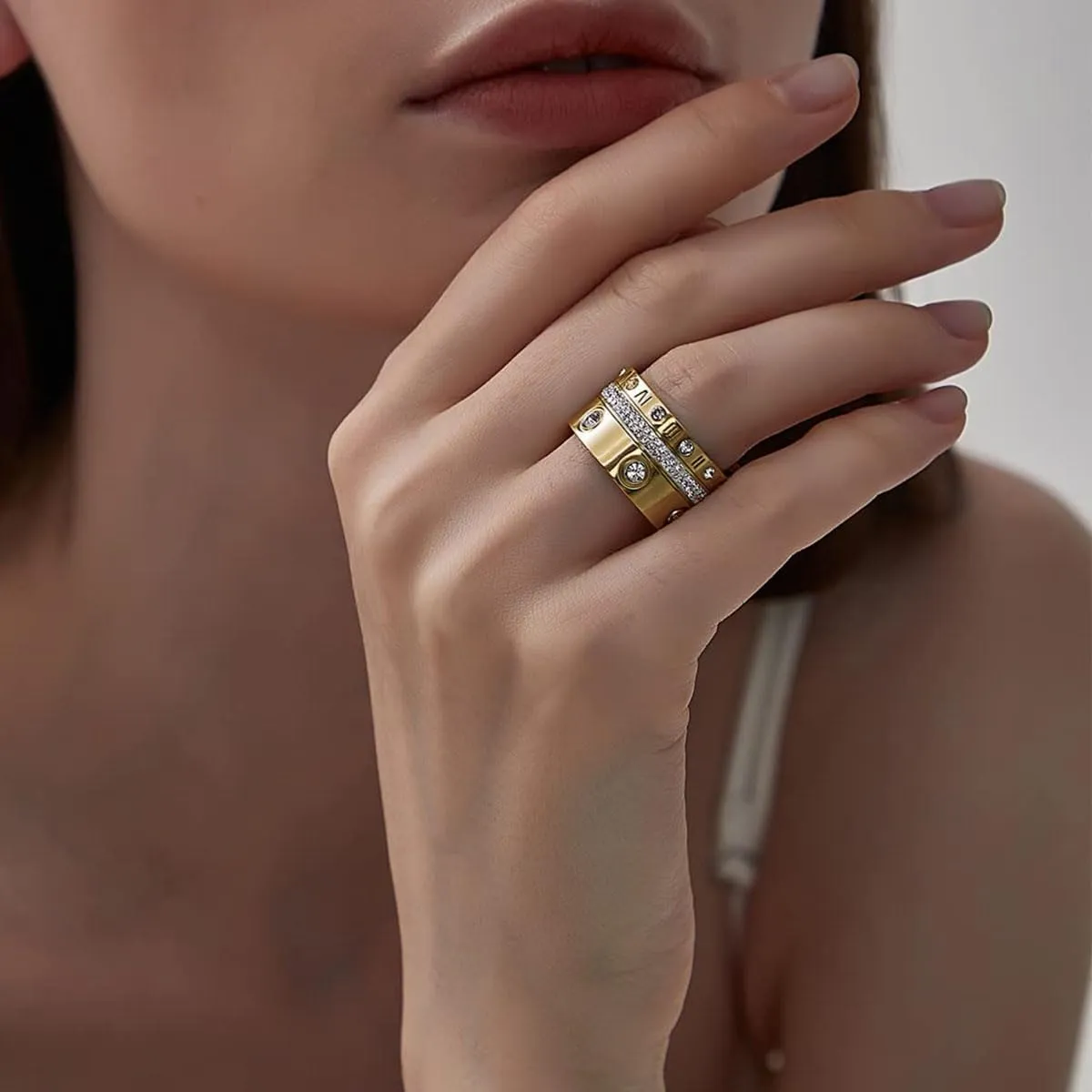 Love Friendship Ring Cubic Zirconia Gold Ring Sets for Women Stainless Steel Stacking Ring Wedding Statement Thumb Ring Bands