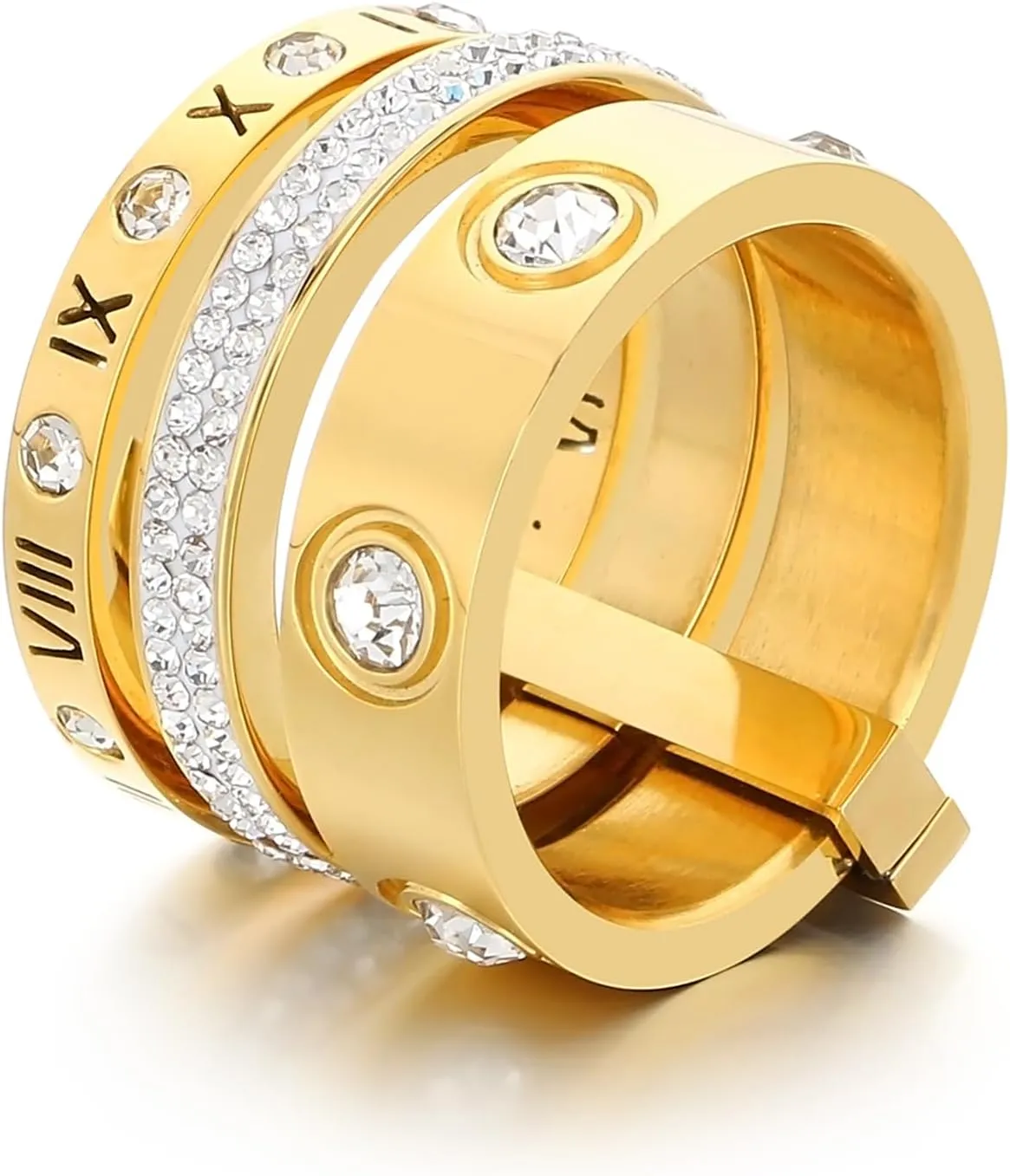 Love Friendship Ring Cubic Zirconia Gold Ring Sets for Women Stainless Steel Stacking Ring Wedding Statement Thumb Ring Bands