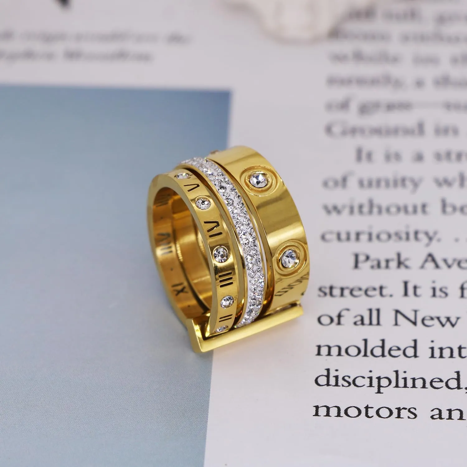 Love Friendship Ring Cubic Zirconia Gold Ring Sets for Women Stainless Steel Stacking Ring Wedding Statement Thumb Ring Bands