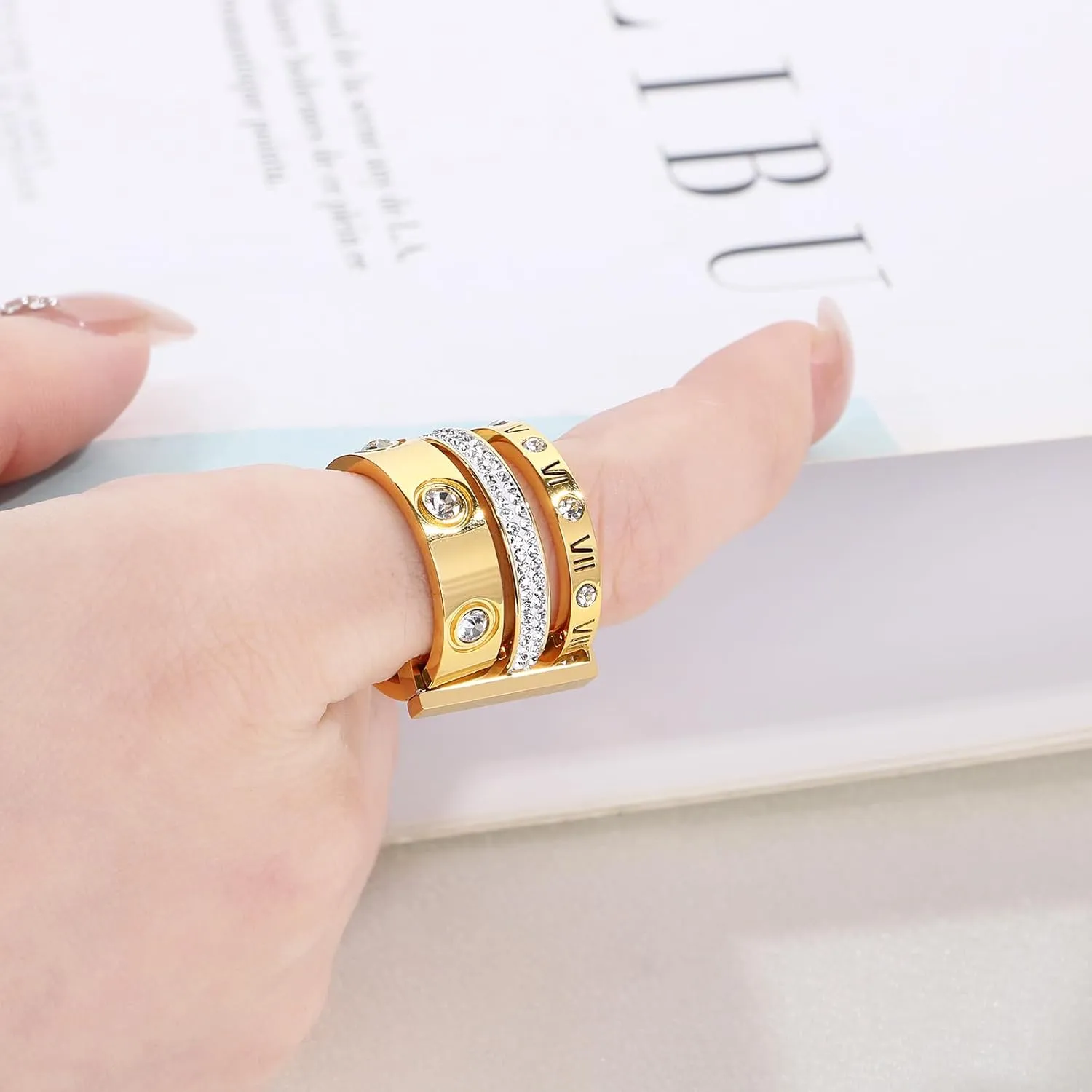 Love Friendship Ring Cubic Zirconia Gold Ring Sets for Women Stainless Steel Stacking Ring Wedding Statement Thumb Ring Bands