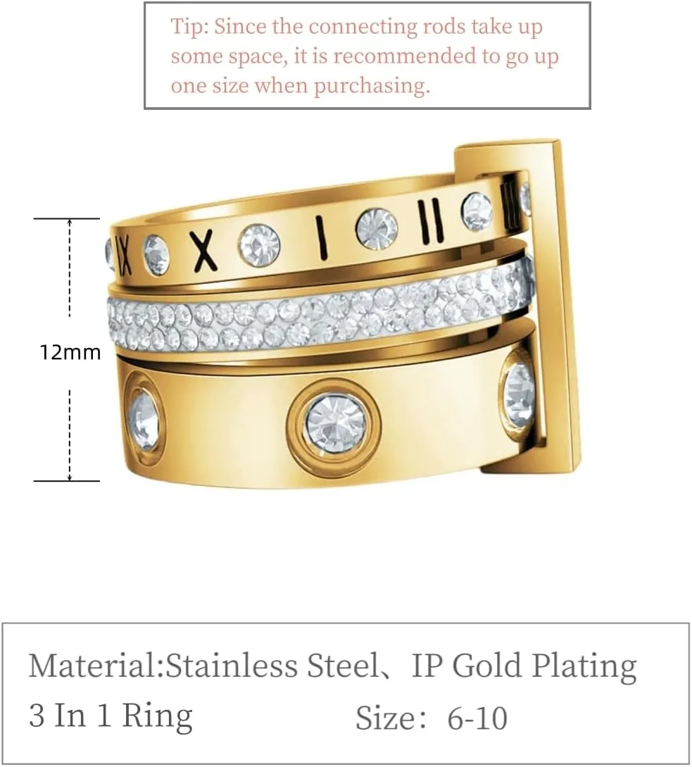 Love Friendship Ring Cubic Zirconia Gold Ring Sets for Women Stainless Steel Stacking Ring Wedding Statement Thumb Ring Bands