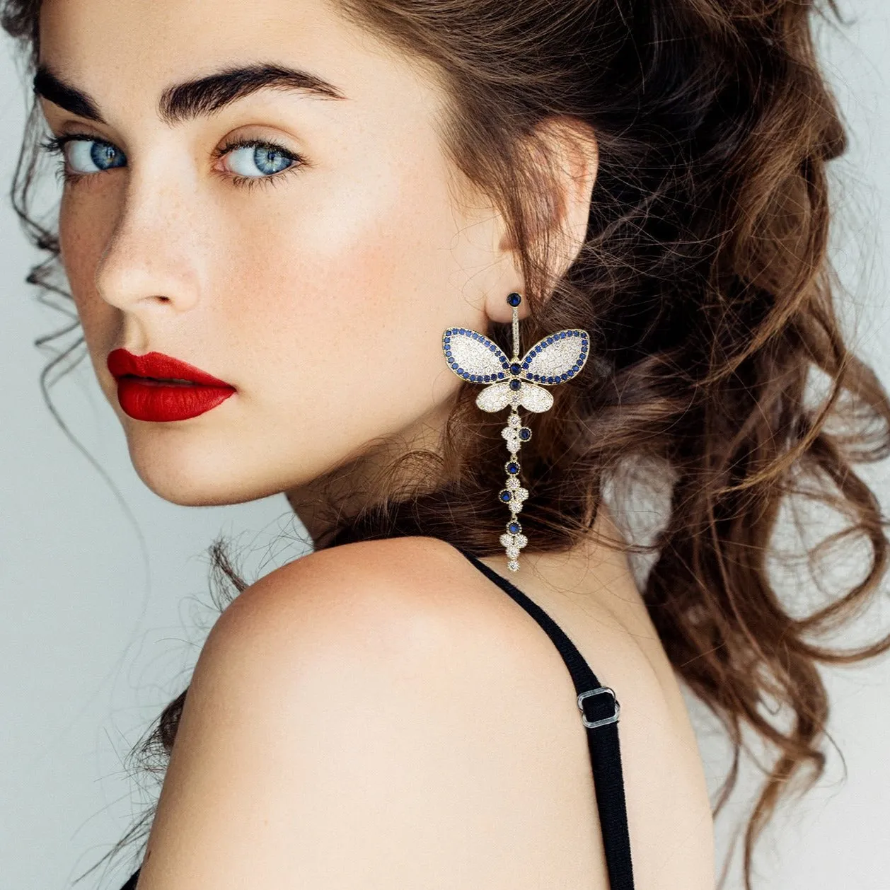 Luxe Crystal Butterfly Tassel Earrings