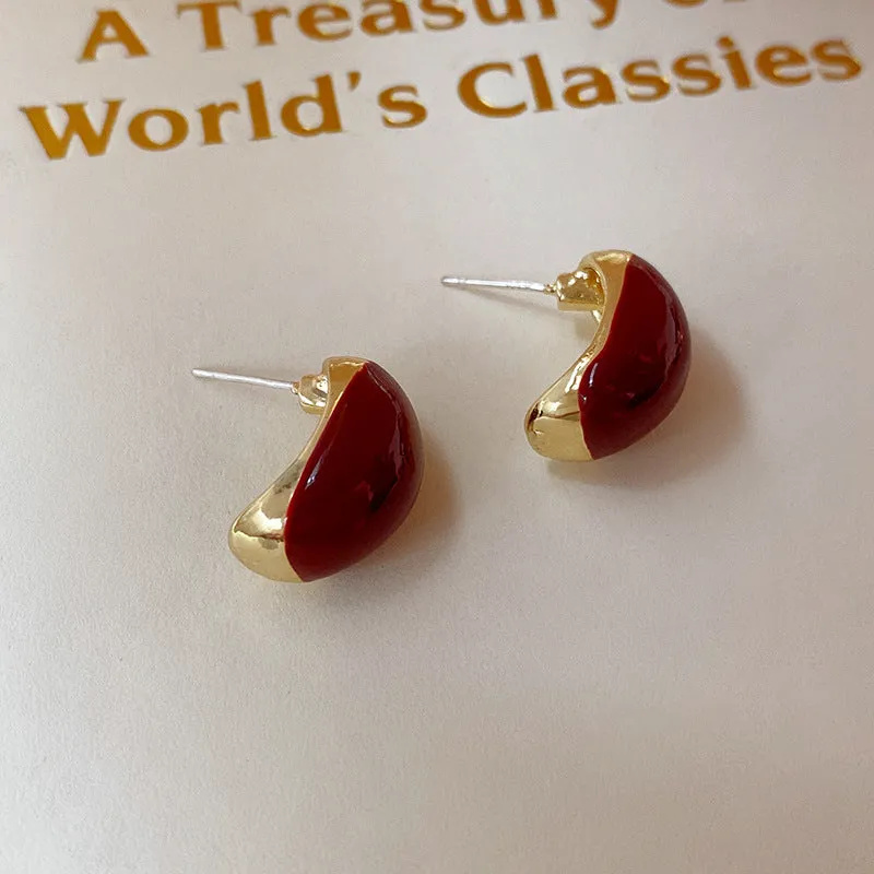 Luxurious Ellipse Geometric Copper Oil Dripping Earrings