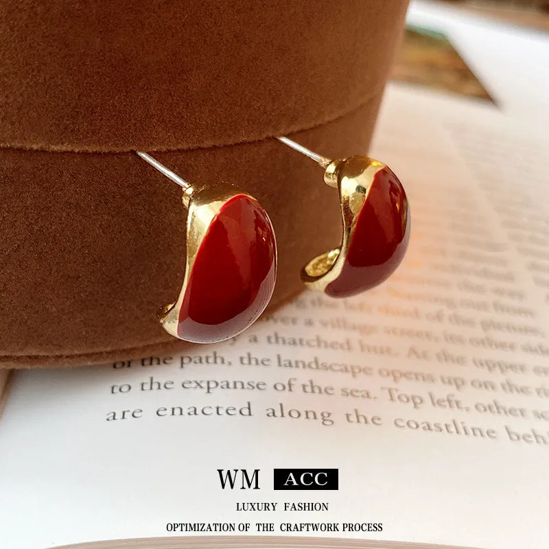 Luxurious Ellipse Geometric Copper Oil Dripping Earrings