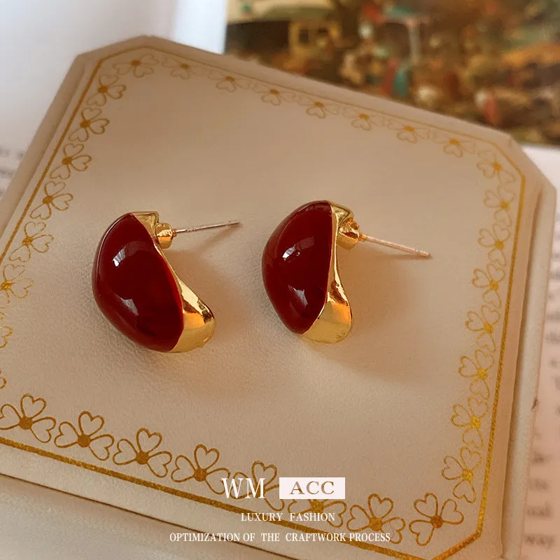 Luxurious Ellipse Geometric Copper Oil Dripping Earrings