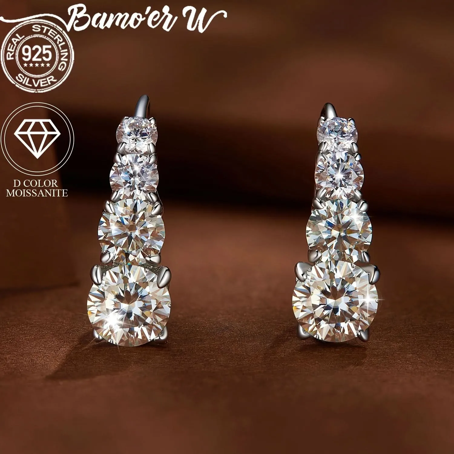 Luxurious Moissanite Sterling Silver Hoop Earrings