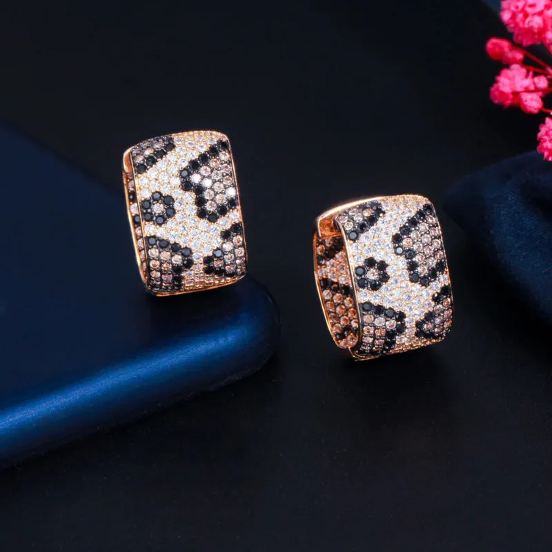 Luxurious Square Shape Zircon Adorned Leopard Earrings