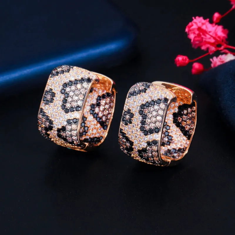 Luxurious Square Shape Zircon Adorned Leopard Earrings