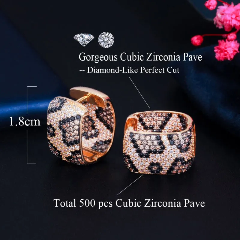Luxurious Square Shape Zircon Adorned Leopard Earrings