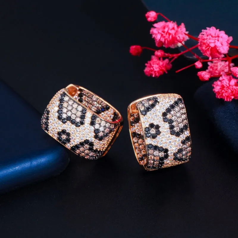 Luxurious Square Shape Zircon Adorned Leopard Earrings