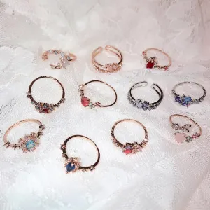 Magical and Delicate Rhinestone Heart and Flower Rings