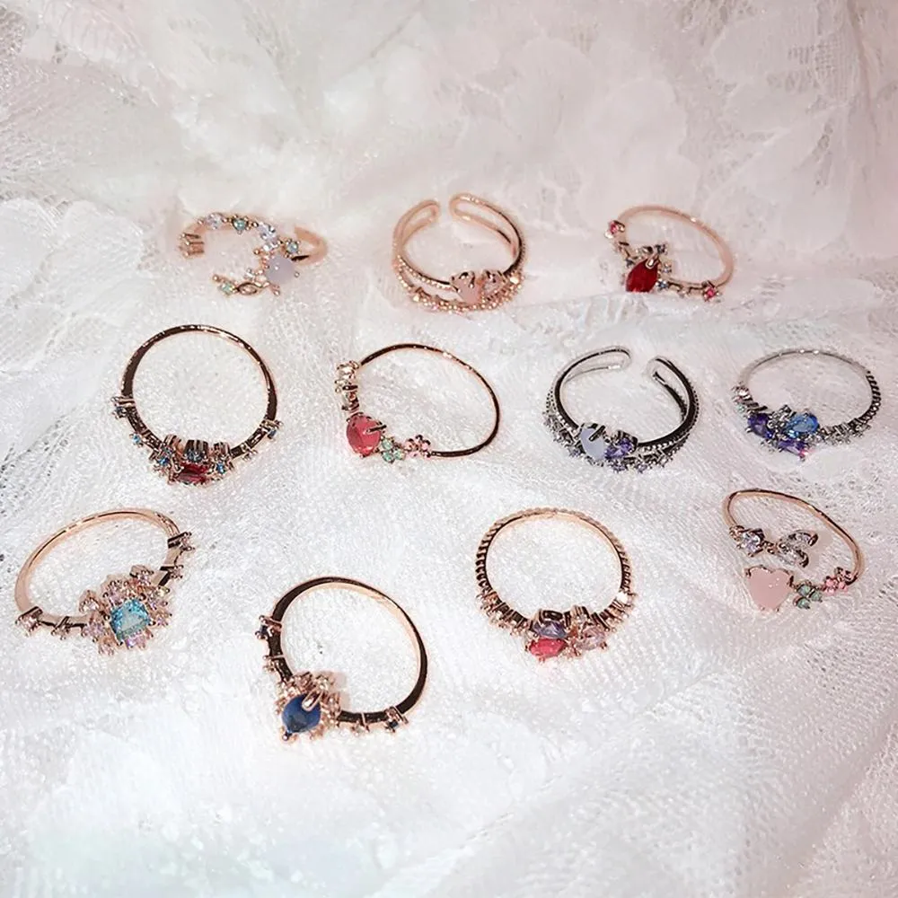 Magical and Delicate Rhinestone Heart and Flower Rings