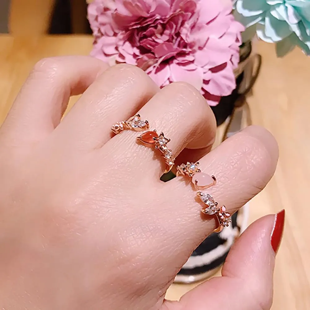 Magical and Delicate Rhinestone Heart and Flower Rings