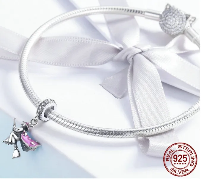 Magical Flying Witch on a Broomstick Charm 925 Sterling Silver