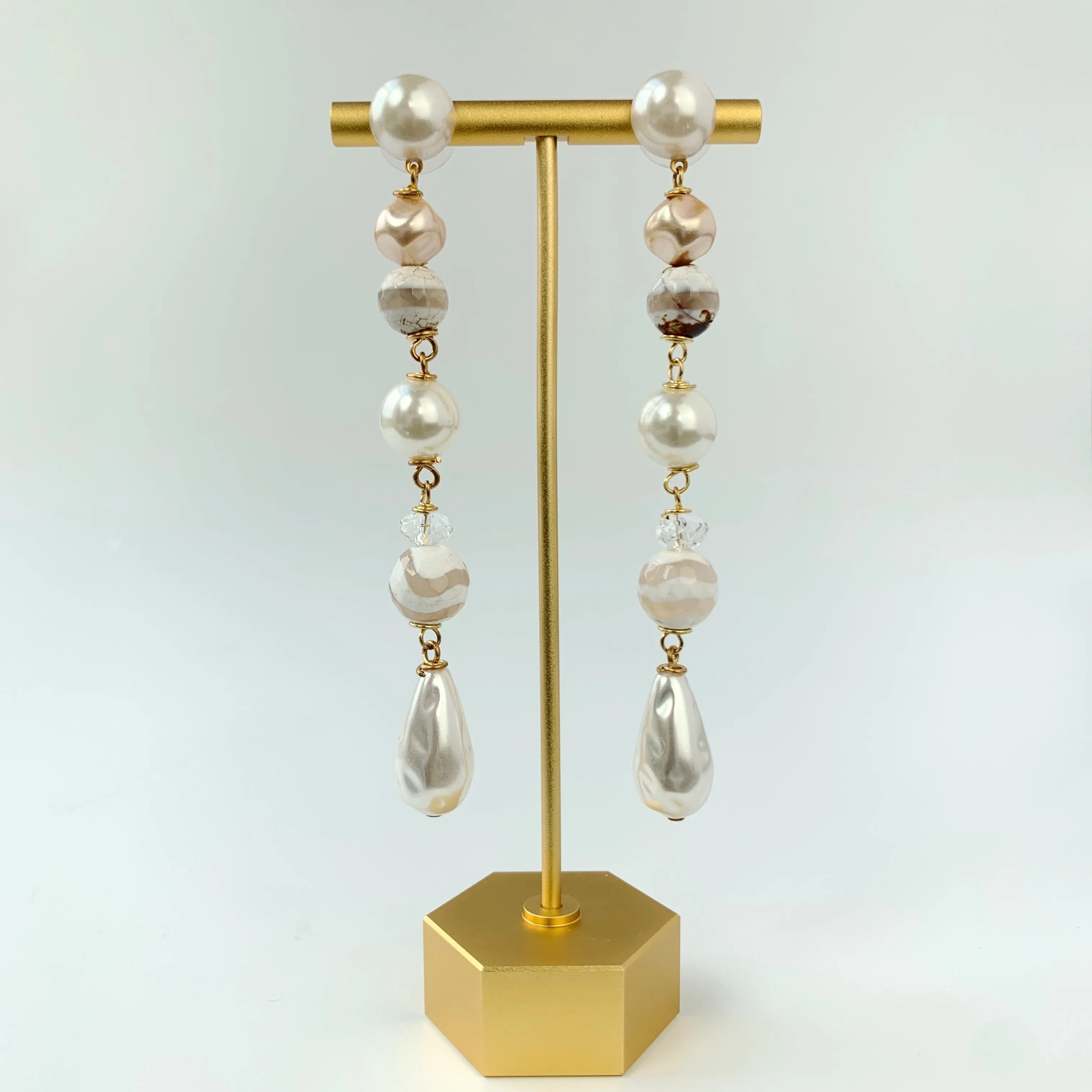 Magnolia Collection Pearl and Agate Chandelier Earrings
