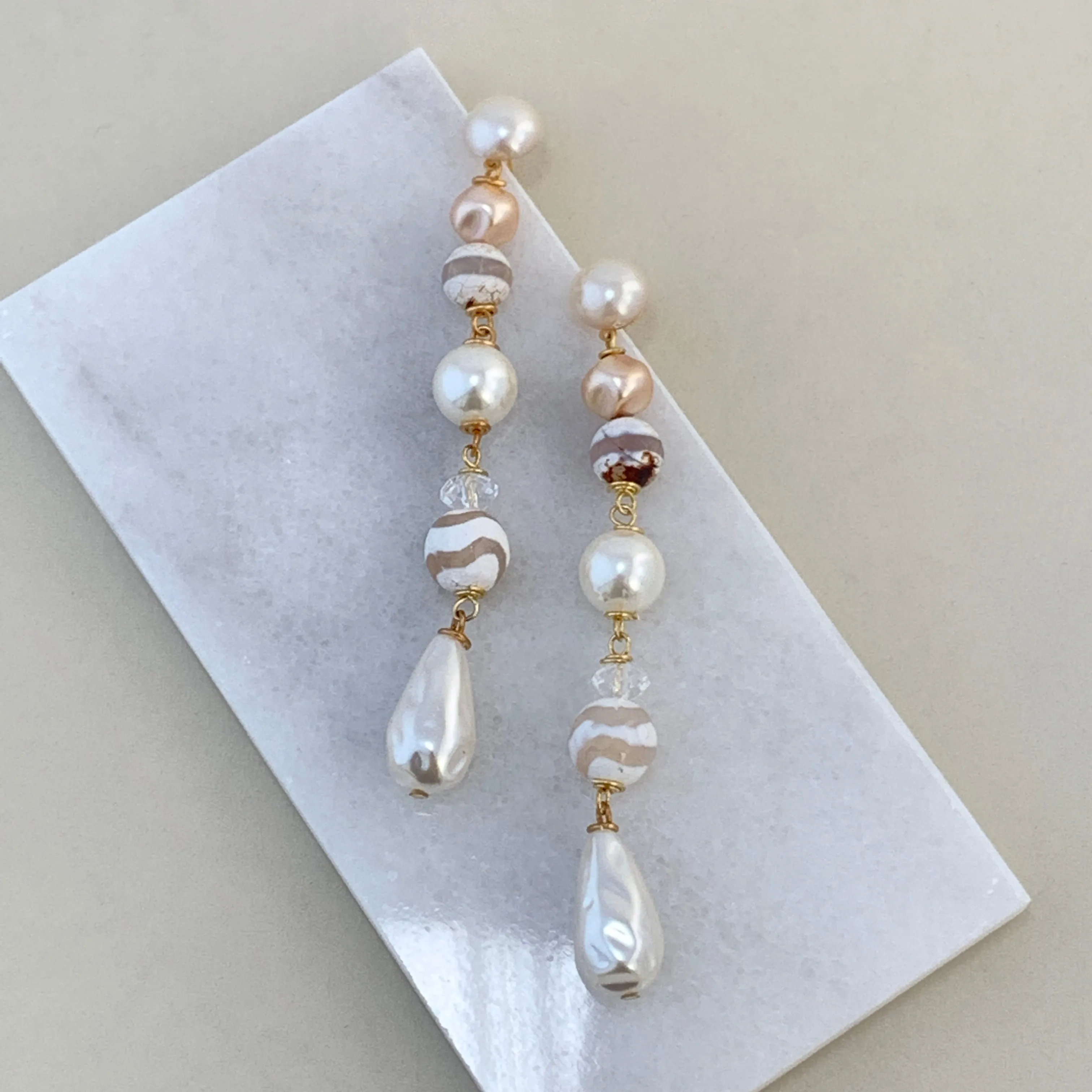 Magnolia Collection Pearl and Agate Chandelier Earrings