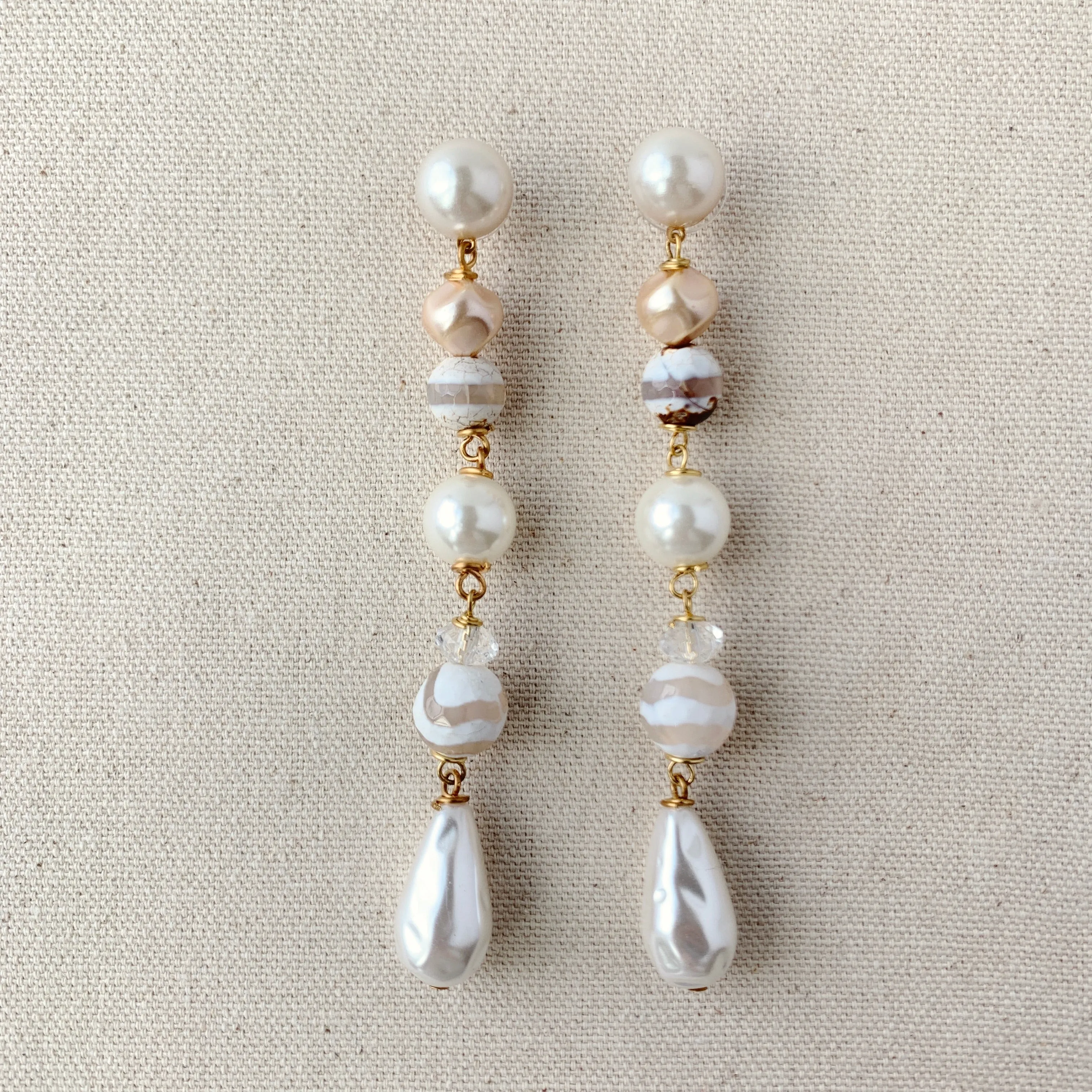 Magnolia Collection Pearl and Agate Chandelier Earrings