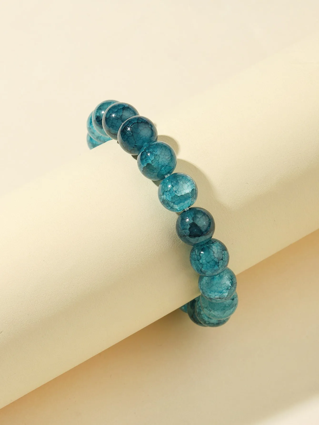 Marbled Aqua Minimalist Beaded Bracelet for Women Crafted Jewelry Stackable
