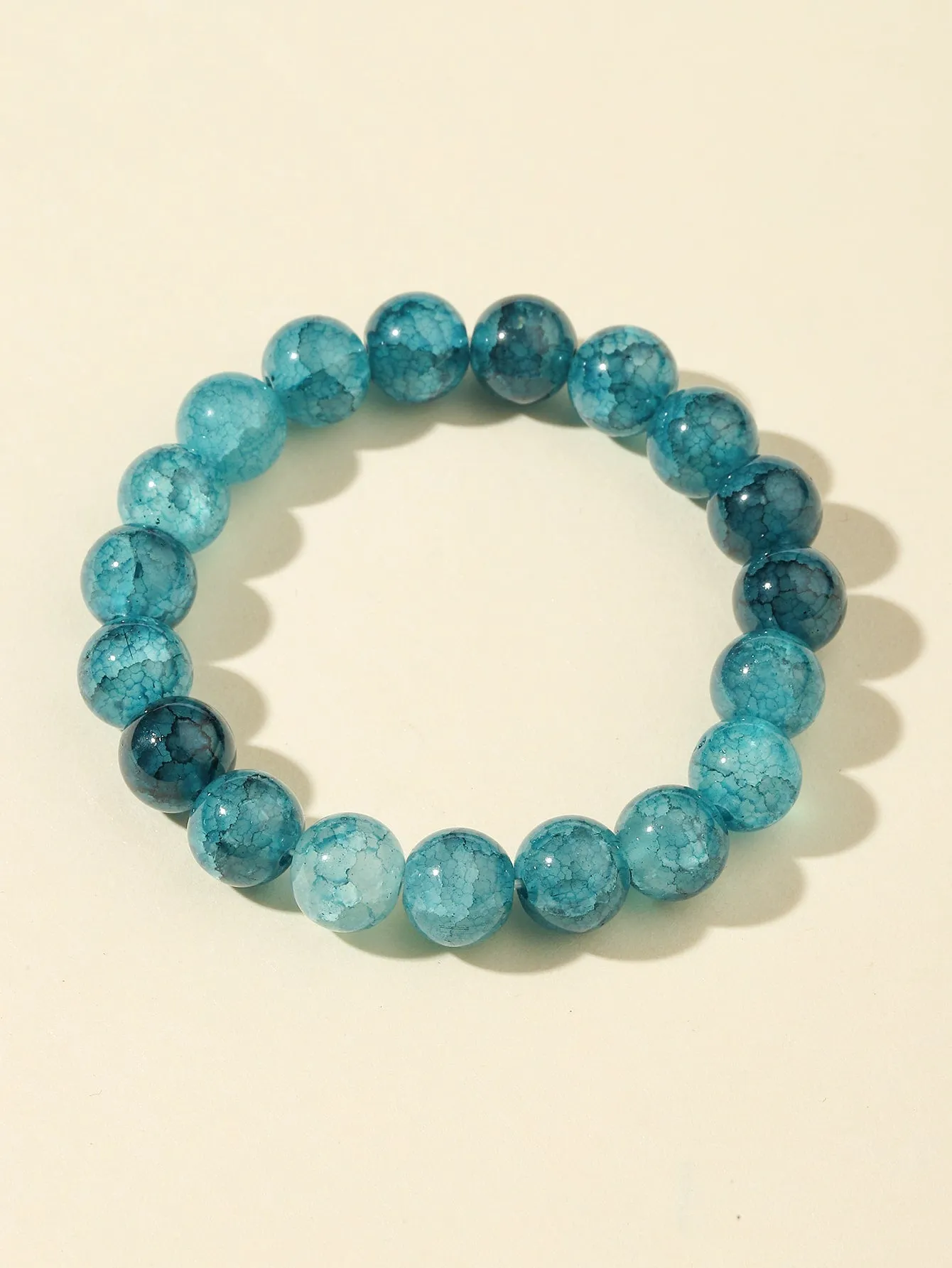 Marbled Aqua Minimalist Beaded Bracelet for Women Crafted Jewelry Stackable