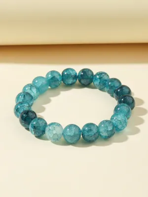 Marbled Aqua Minimalist Beaded Bracelet for Women Crafted Jewelry Stackable