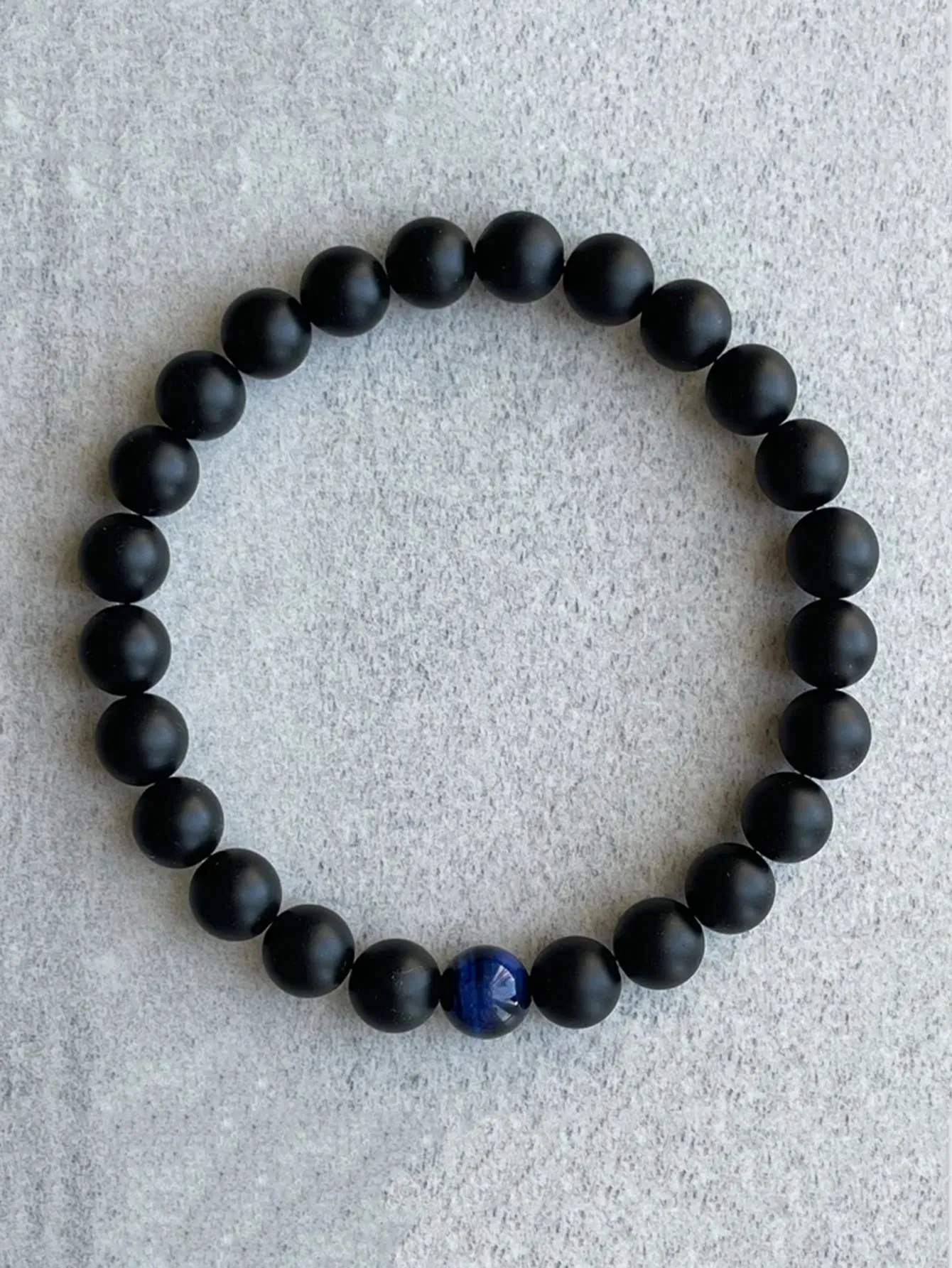 Marbled Blue Accent Bead Decor Round Beaded Bracelet for Women Men Stretchy