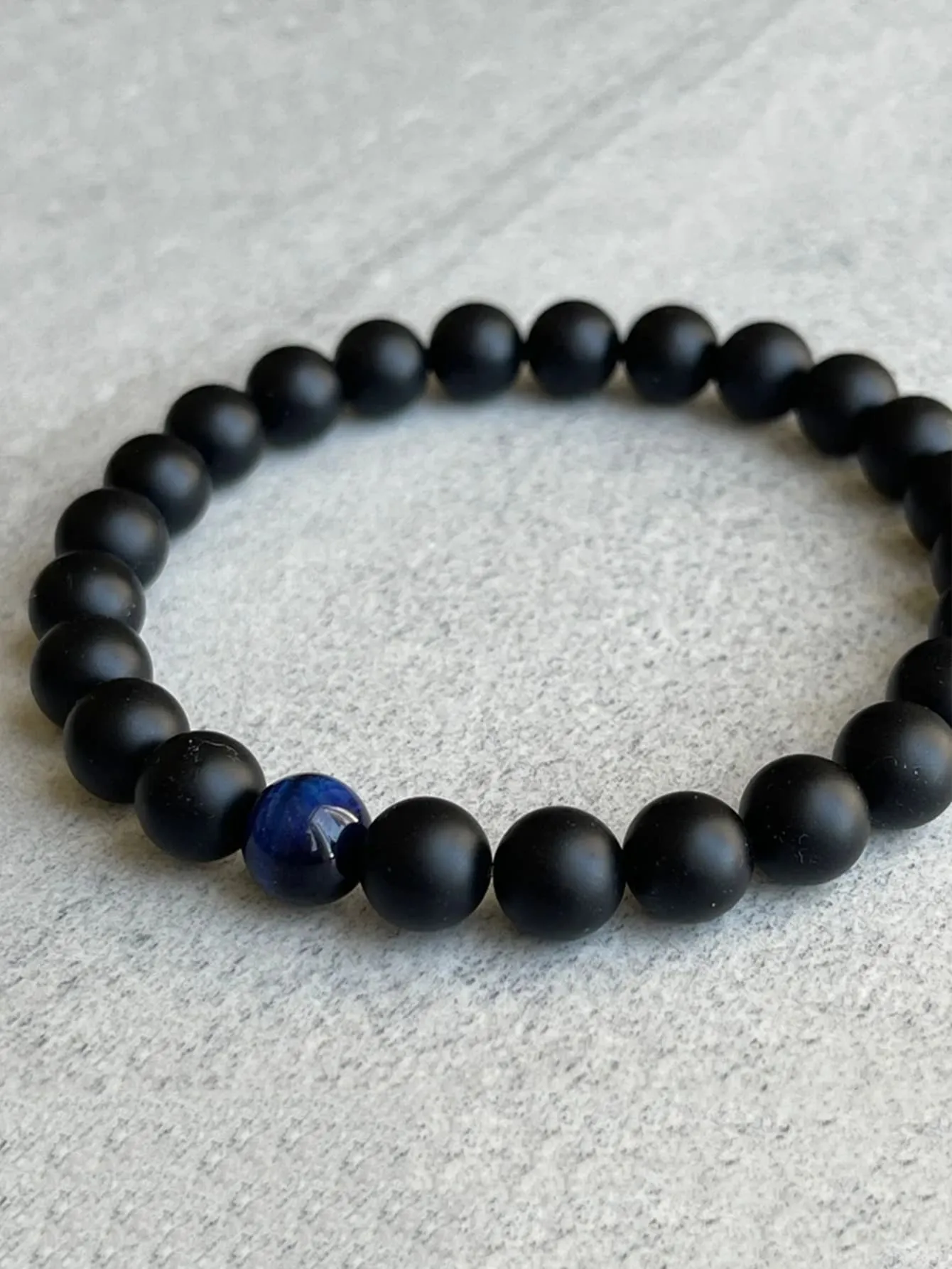 Marbled Blue Accent Bead Decor Round Beaded Bracelet for Women Men Stretchy