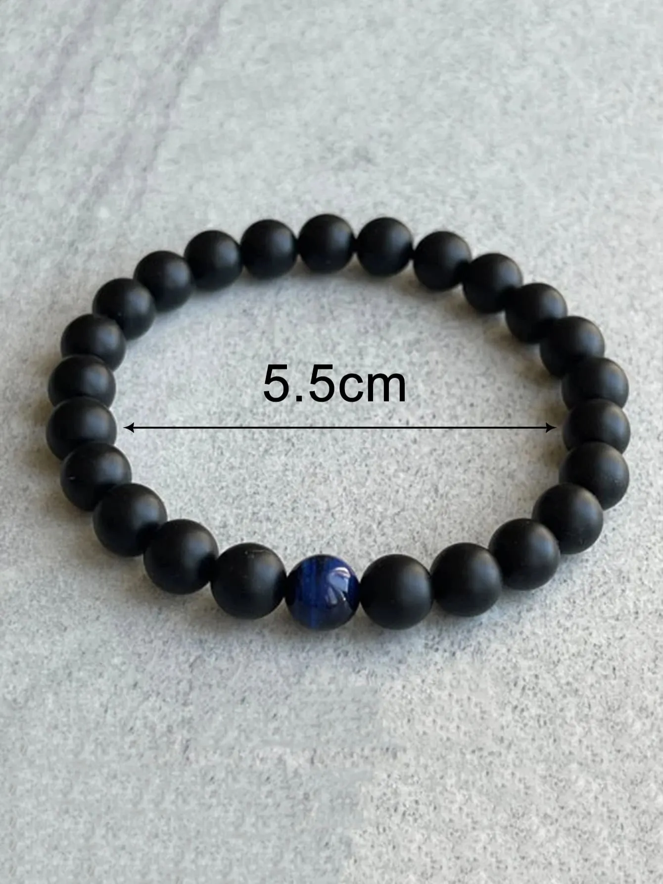 Marbled Blue Accent Bead Decor Round Beaded Bracelet for Women Men Stretchy